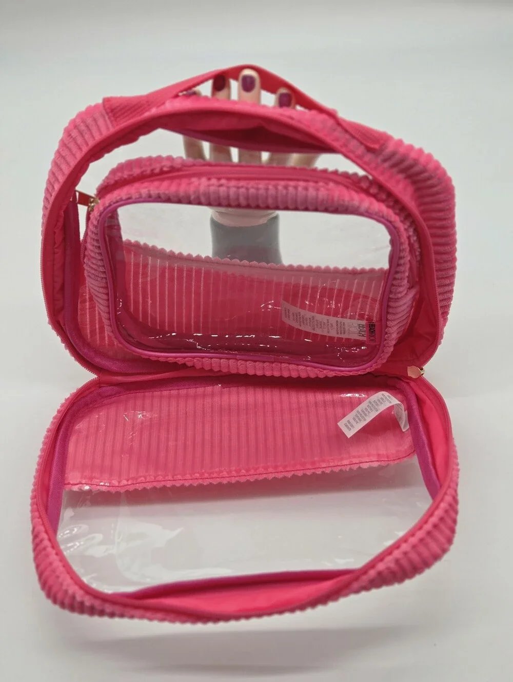 Beach Riot Clear Cosmetic Travel Duo with Pink Corduroy Trim